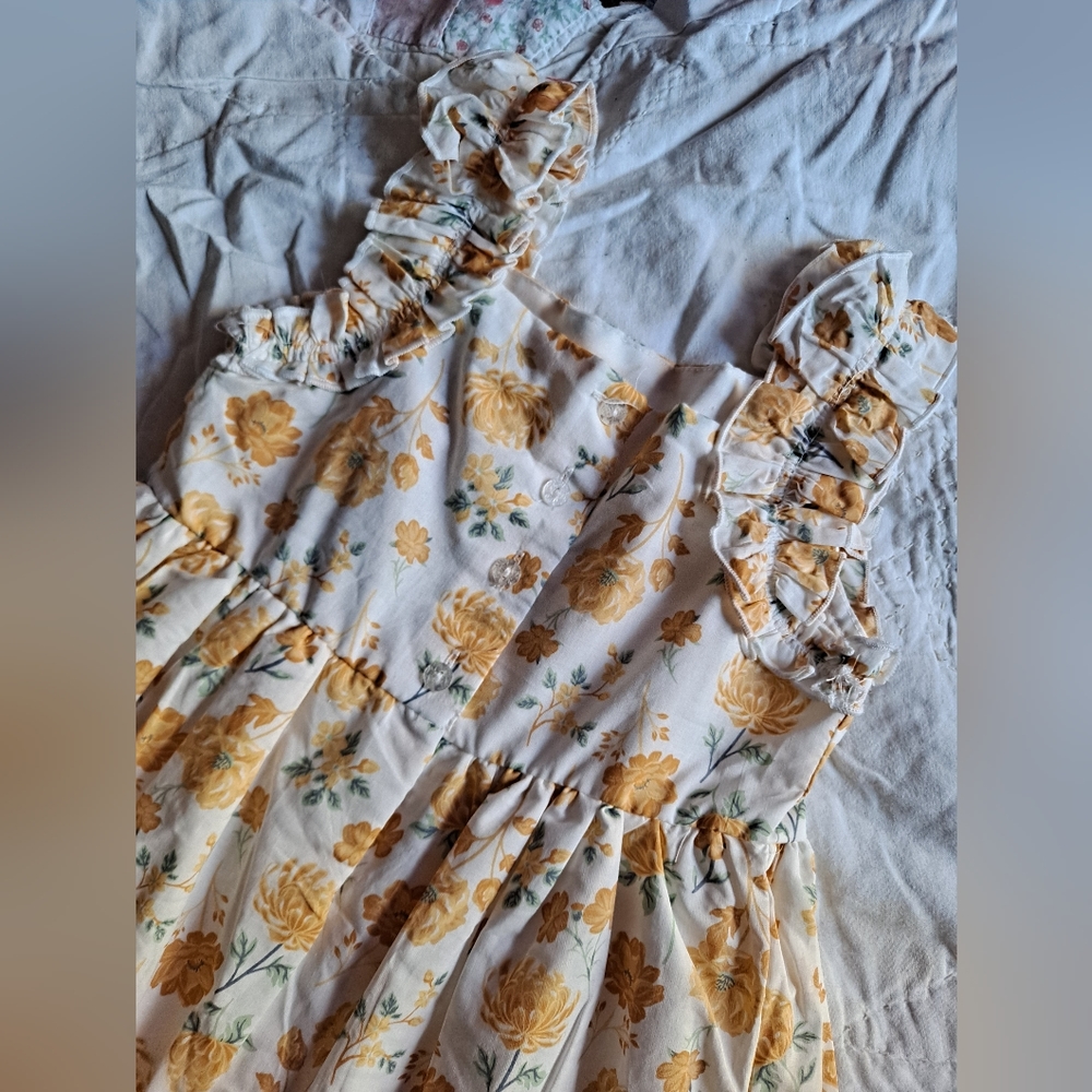 Cynthia Rowley Cream And Gold Floral Lined Dress, NWT 4T - Picture 8 of 8